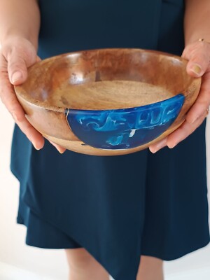 Blaue Designer Holzschalen für Pasta, Obst, Suppe uvm. - 6''