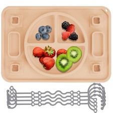 Strong Suction Baby Placemat, Silicone Toddler Plate with 4 Toy Str... Fast Ship