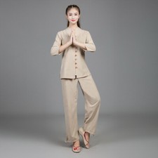 Womens cotton linen Tai Chi Outfits Top+pants Martial Arts Kung Fu Yoga Uniform