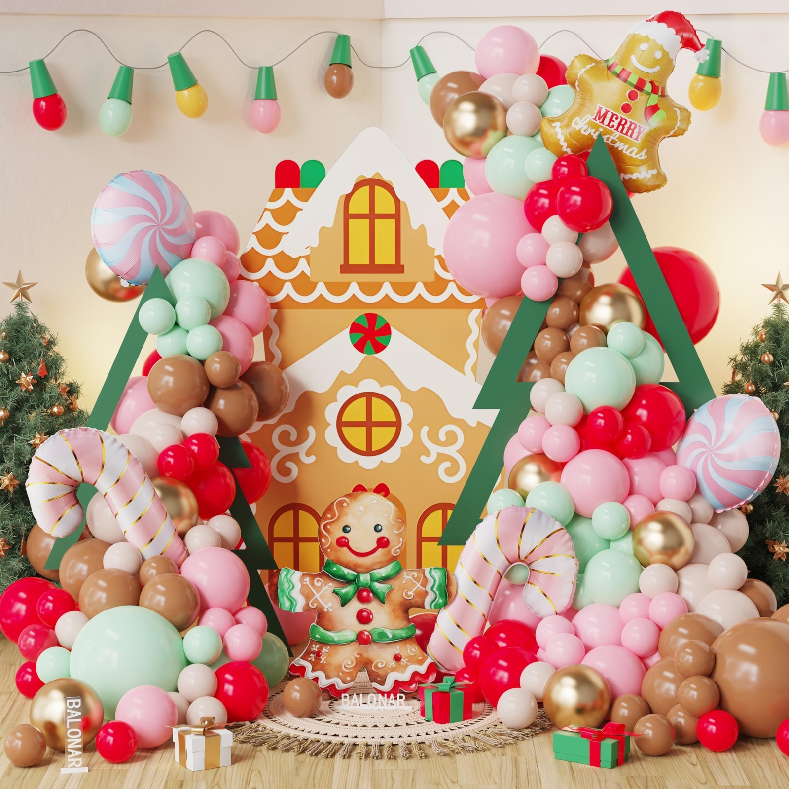 Gingerbread Christmas Balloon Garland Arch Kit with 151Pcs Coffee Pink Red La...