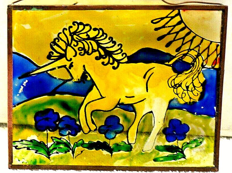 UNICORN , Fine Art Painting / Unicorn ON Glass,  Vintage/OOAK/SYMBOL OF SCOTLAND