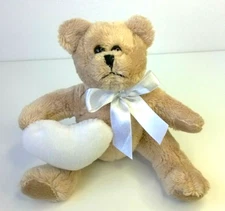 PBC International Teddy Bear Plush Beige White Heart Ribbon 5" Vintage Amerigift