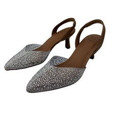 A New Day Womens Slingback Heels Rhinestone Pointed Toe Block Heel Shoes 7.5