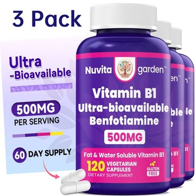 3 Pack Benfotiamine  500mg Vitamin B1,Highly Purified Essential Trace Mineral