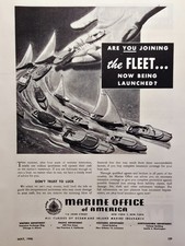 1946 Marine Office of America Print Ad Boat Ship Sailoat Insurance Postwar Fleet