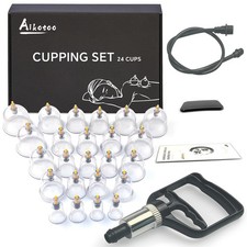 AIKOTOO Cupping Kit for Massage Therapy Set with 24 CUPS, Black Hand Pump