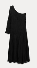 Zara Black Asymmetrical Crinkle One Shoulder Dress Size M RRP £89.99