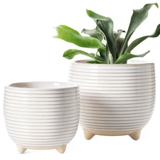 Ceramic Plant Pots, 5.1 + 6.4 Inch Footed Pots for Plants, Modern Flower Pots...