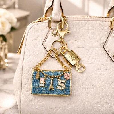 LV Gold Padlock Authentic   Luxury Bag Charm w/ Unbranded Keychain