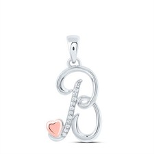 0.05CTW Natural Diamond 1.58g Sterling Silver Initial "B" Pendant Letter Charm