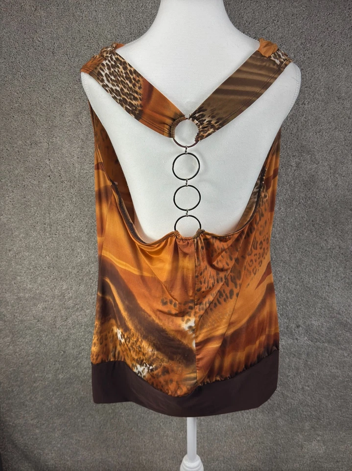 Anéis de metal vintage femininos Y2K gola capuz halter top estampa leopardo L esposa máfia - Imagem 3 de 4