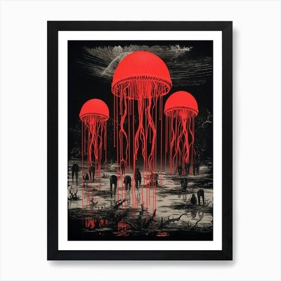 Upside Down Jellyfish Pop Art Style Framed Wall Art Poster Canvas Print Picture