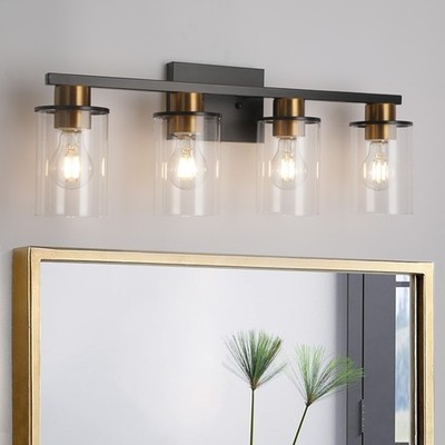 4 Light Bathroom Vanity Light Over Mirror,  Modern Wall Sconce with Glass Shade