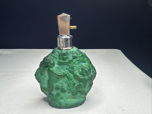 Vintage Kurt Schlevogt Perfume Bottle Ingrid Malachite Glass Czech Art Deco