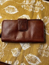Vintage Rolfs Wallet Genuine Leather Checkbook Clutch Brown Zip Pockets