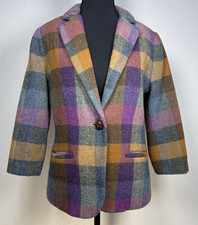 Cabi Wool Plaid Tweed Blazer Librarycore Academic Chic Single Button Jacket Sz 6