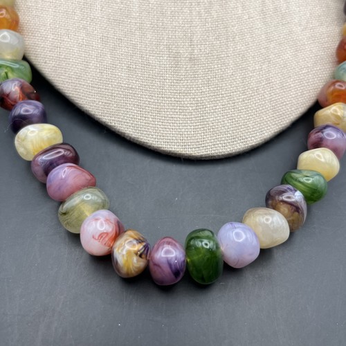 Multicolor Lucite Necklace Nugget Bead Beaded 25 Inch Earth Tones Chunky Vintage - Picture 3 of 7