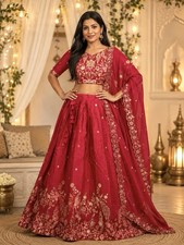 Bollywood Indian Designer Sequins Embroidered Lehenga choli Dupatta Set Small 34