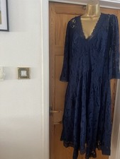 Ladies Monsoon Navy Lace Fit & Flare Midi Dress Size 18 BNWT Party Wedding Etc