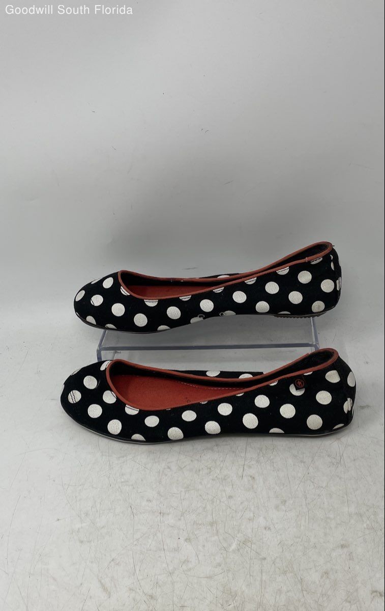 Converse Womens Black White Polka Dot Round Toe Slip-On Ballet Flats Size 7.5