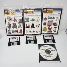 Amazing Designs Embroidery Solutions Lot 3 Floppy Discs 1 CD Apples Bears Bibs