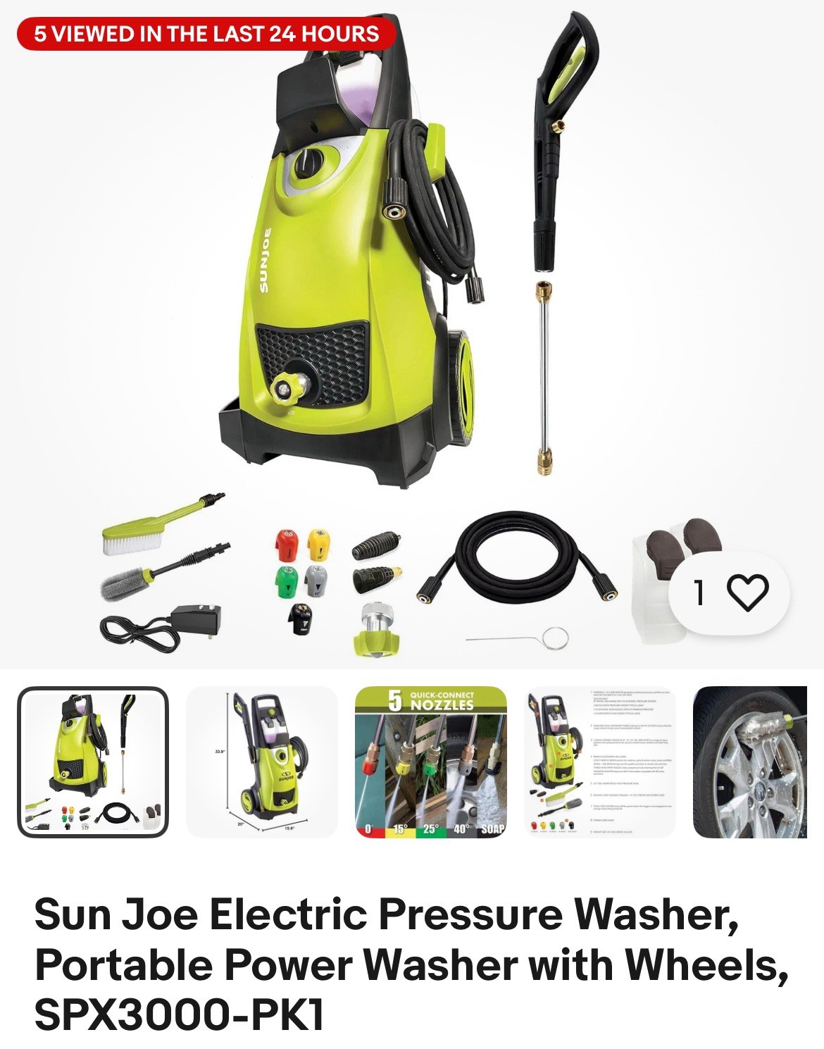 Sun Joe SPX3000-XT1 XTREAM 2200 PSI Electric Pressure Washer (with Accessories)