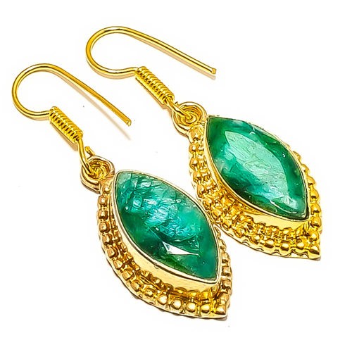 Emerald (Lab-Created) 18k Yellow Gold Plated Earring 1.76" E7624-657