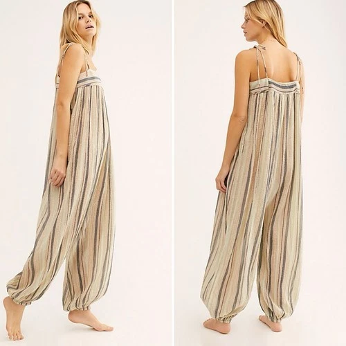 Macacão Free People Lurex Harém Tamanho Grande Leve Oversized Flowy Boho