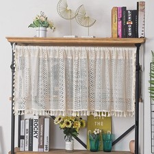Boho Sheer Curtain Valance Crochet Lace with Bohemian Hollow Knitted Handmade...