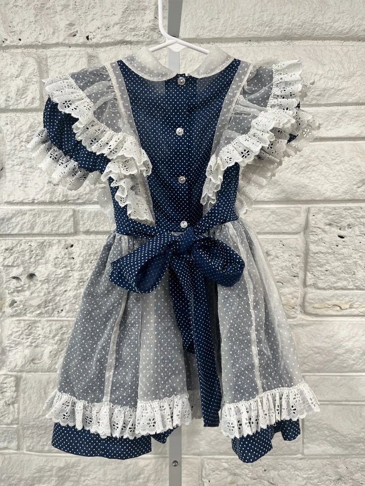 Vestido Betty Oden Vintage Azul Encaje Recortado Volantes Desfile Volantes Talla 4T *LEER* Foto 2 de 4