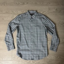 Banana Republic Non Iron Slim Fit Cotton Grey Windowpane Dress Shirt Size Large