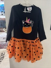 Girls Counting Daisies Halloween Party Tutu Dress Black Cat Pumpkin Size 6