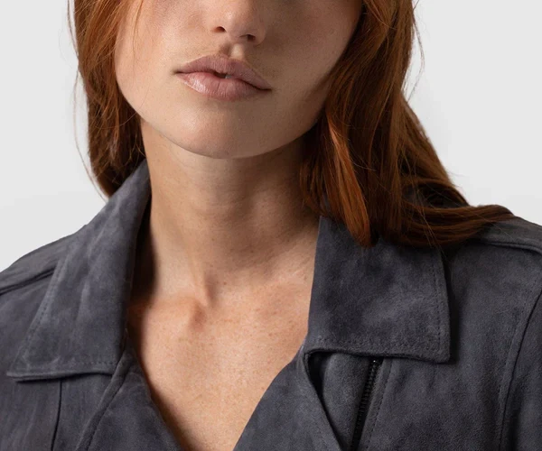 Womens Suede Leather Jacket Dark Gray Biker Motorcycle Size S M L XL XXL 3XL - Image 4 of 4