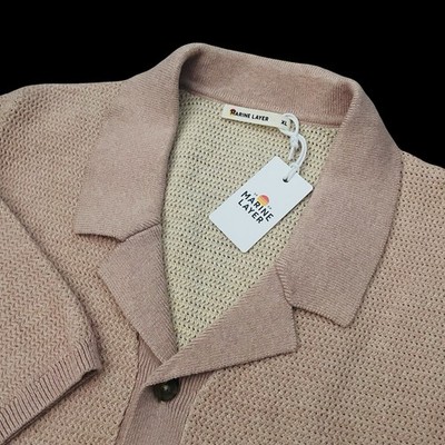 Marine Layer Asher Resort Short Sleeve Sweater Raw Earth Knit Shirt XL $138