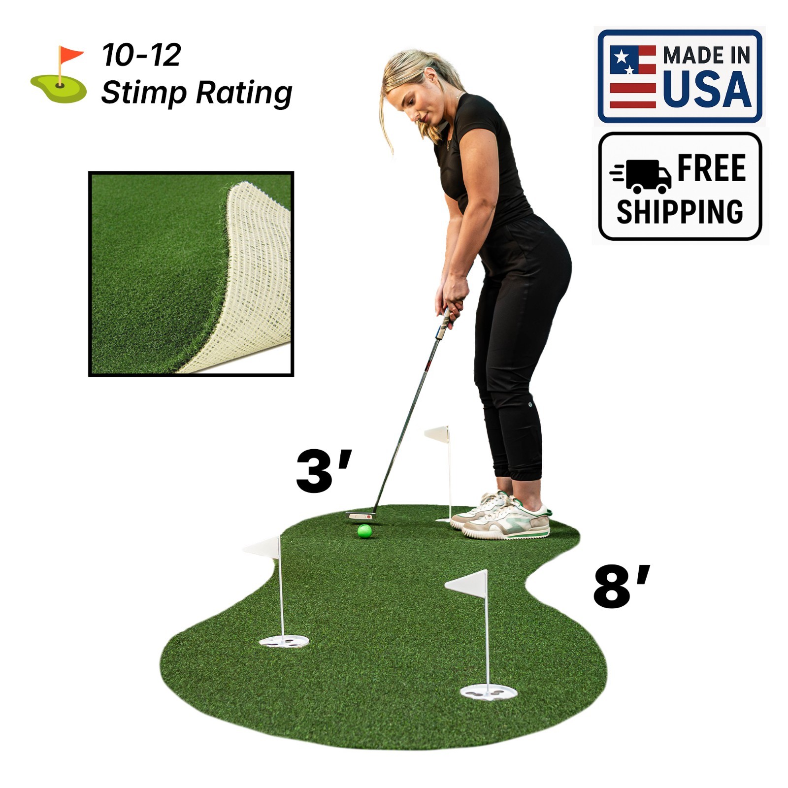 USA-Made 3 x 8 Pro Nylon Turf Putting Green Indoor / Outdoor