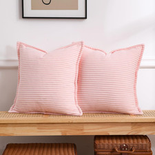 Corduroy Pink Throw Pillow Covers Set of 2 Striped Boho Decorative with Edge Des