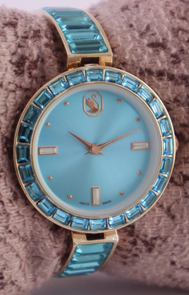 Beautiful Swarovski Women Blue Dial Quartz Great Working Wristwatch Steel Band - image 3 of 4