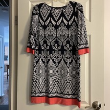 Tiana B Blue/Wh/Coral Embroidered Shift Dress, size 6P