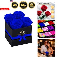 Blue Preserved Roses in a Box Forever Flower Gift for Women Men Mom