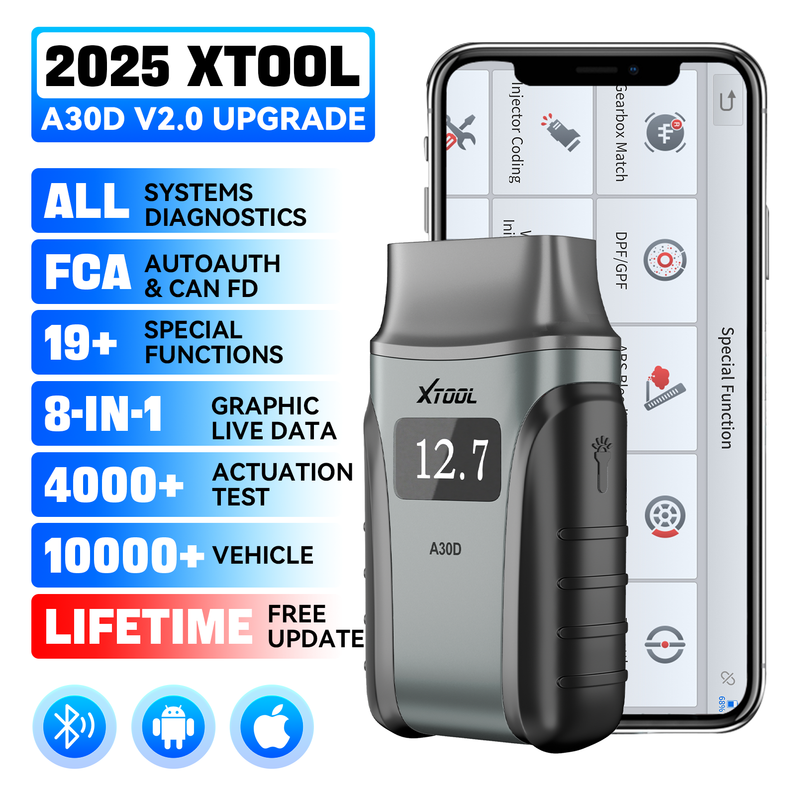XTOOL A30M/A30D V2.0 Wireless OBD2 Scanner Bidirectional Full System ...