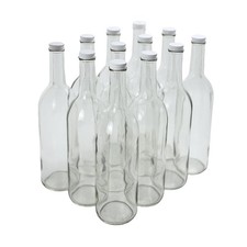 750 ml Clear Wine Bottles W/ 28mm White metal screw tops Pack of 12 W5