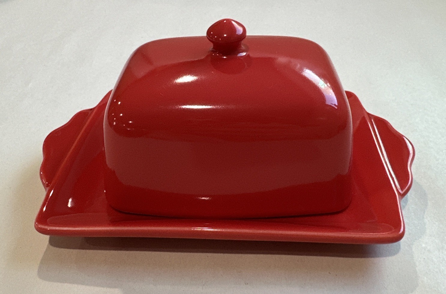 Biscuit Red Half Stick Ceramic 2pc Butter Dish Cheese Dish Microwave Safe