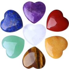 7 PCS Chakra Heart Crystals Pocket Natural Stones Polished Amethyst Palm Asso...