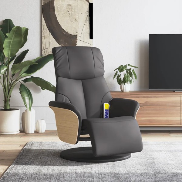 Massagesessel Mit FußTeil Kunstleder Grau Relaxsessel Elektrisch Verstellbar-image