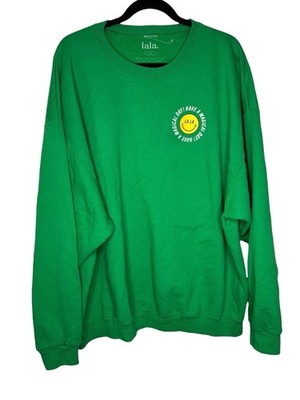 Dressed in Lala Oversized Slouchy Green Crewneck Sweatshirt Smiley Face L/XL