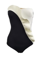 Evarae Women's Pavana Ruffle Bandeau One Piece Swimsuit 2, Black/Cream 