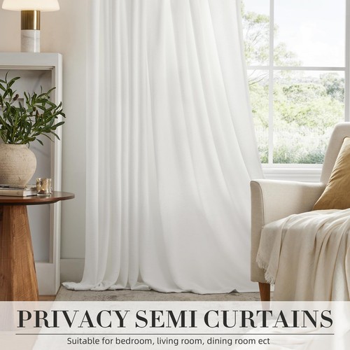 White Sheer Curtains 63 inches Long for Living Room Semi Light Filtering Mode... - Picture 6 of 7