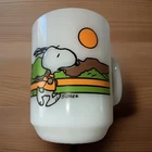 Mint Vintage Snoopy Fire King Milk Glass Mug - 1958 - Keeping Fit Is Hard Work