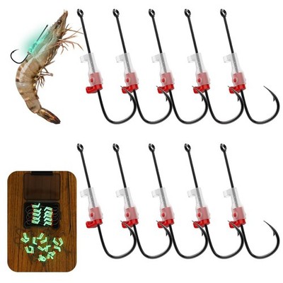 10 Pcs 3/0 Luminous Live Shrimp Hooks - High Carbon Steel Fishing Hooks