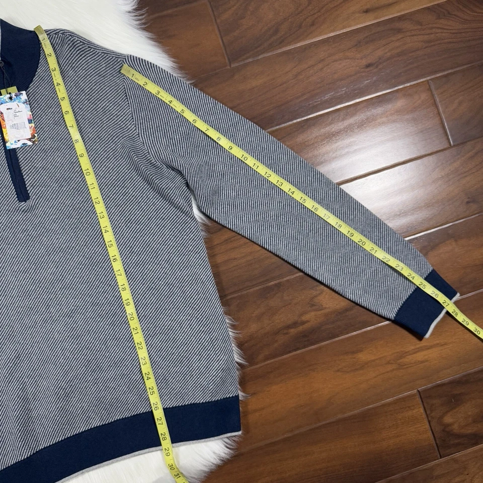 Suéter Pullover Robert Graham Para Hombre Talla Grande Azul Rayas Calabria Cuarto Cremallera Foto 4 de 4